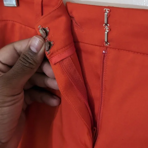 Loulou Diamond| Bright Orange Tapered Front Zippered Pants Cotton Blend - Picture 6 of 12